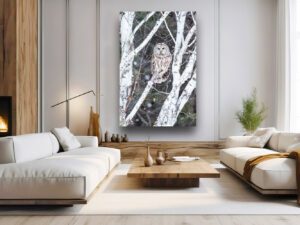 Barred Owl Birch Perch - Wildlife Photography Lumachrome Print by Cindy Goeddel
